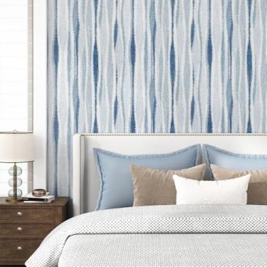 Imagem de Skyblur Papel de parede linha azul descasque e cole listras geométricas papel de parede autoadesivo papel de contato removível quarto sala de estar lavanderia decoração vinil 44,5 cm x 299,7 cm