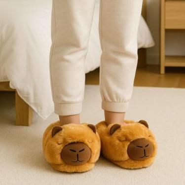 Imagem de Pantufa Capivara Filó 3D Infantil Adulto Antiderrapante Fofa Marrom