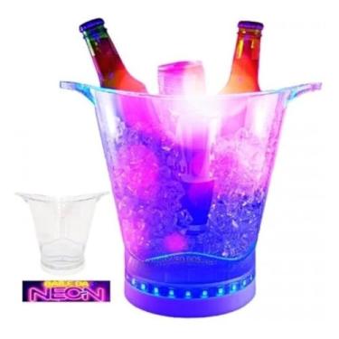 Imagem de Balde De Gelo para Bebidas com Luzes Led E Caixa de Som Conetividade Via Bluetooth. Capacidade 5 Lts, Cubo de Champanhe, Vinho, Bebidas Cerveja Refrigerador. Ideal Para Bar, Clube, Pub. Champanheira