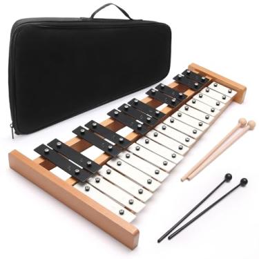 Imagem de Heuyrao 27 notas de xilofone Glockenspiel, instrumento profissional de madeira Glockenspiel, kit de sino de xilofone para adultos e crianças - Inclui 4 marretas e bolsa de transporte - preto e branco