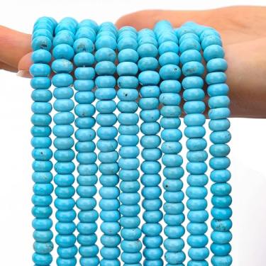 Imagem de AUREHEN 2 fios (150 peças) contas de Rondelle turquesa azul natural, 5 * 8 mm pedras preciosas espaçadoras soltas contas de disco de ábaco para pulseira faça você mesmo, colar, brincos, fabricação de