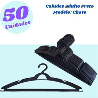 Imagem de Kit 50 Cabide Adulto Preto Reforçado Plástico Roupas Resistente Cruzet