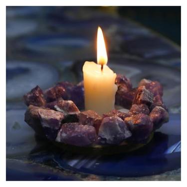 Imagem de Castiçal de ametista natural com luz de chá, ametista brasileira, decoração de casa, mesa de cristal Reiki, presente de inauguração, sem vela incluída