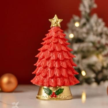 Imagem de Árvore de Natal alimentada por bateria, estatuetas colecionáveis, escultura, resina, artesanato, decoração, casa, escritório, festival, decoração de mesa, pequeno presente (vermelho)