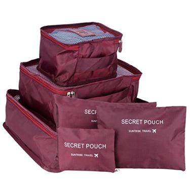 Imagem de Yctze Conjunto de Bolsas de Armazenamento de Viagens de 6pcs - Organizador de Classificação de Roupas para Bagagem e Mal (Vinho vermelho)