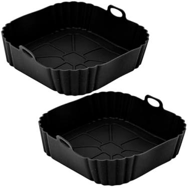 Imagem de Kit 2 Formas de Silicone Para Air Fryer Quadrada Assadeira Fritadeira(Preto)