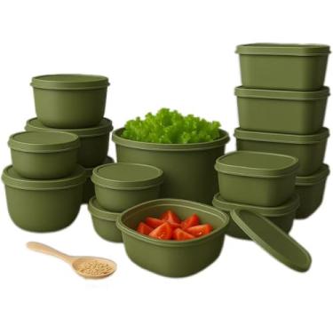 Imagem de Kit com 15 Potes Plásticos Herméticos para Cozinha | Livre de BPA | Também Disponível em Kit com 8 Potes(verde olivia)