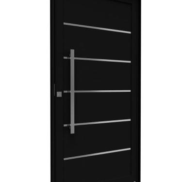 Imagem de Porta de Alumínio Pivotante Lambri 215cm X 105 com Friso e Puxador de 80cm Lucasa Ideale Preto