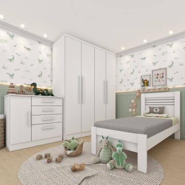 Imagem de Quarto Infantil Completo com Guarda Roupa Cômoda e Cama 100% MDF Harmonia Espresso Móveis Neve