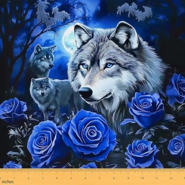Imagem de jejeloiu Tecido de estofamento de lobo para cadeiras para crianças, meninos, meninas, animais, lobos, impermeável, decoração interna e externa, tecido floral rosa azul da The Yard 1 jarda quarto