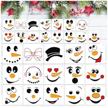 Imagem de 30 peças de estêncil de rosto de homem de neve de Natal para artesanato, reutilizáveis, estênceis de Natal pequenos de 12,7 cm para pintura em madeira, bonecos de neve, modelos de férias para