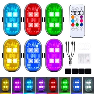 Imagem de 6 peças de luzes LED sem fio com controle remoto, 4 LEDs atualizados, 8 cores, luz estroboscópica de aviso anticolisão para carro, motocicleta, bicicleta, drone, aeronaves