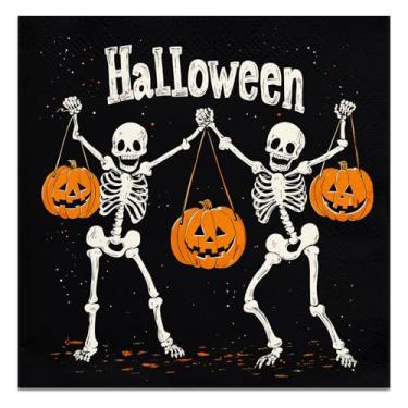 Imagem de 100 guardanapos de Halloween, papel, descartáveis (esqueleto dançante e Jack-O-Lantern)