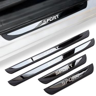 Imagem de DREOOCAR 4 peças de protetor de peitoril de porta de carro de aço inoxidável placa de proteção de limite de porta de carro acessórios de proteção anti-arranhões protetor de entrada de porta guarnição