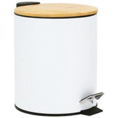 Imagem de Lixeira Aço Inox 3L Pedal Bambu Branca