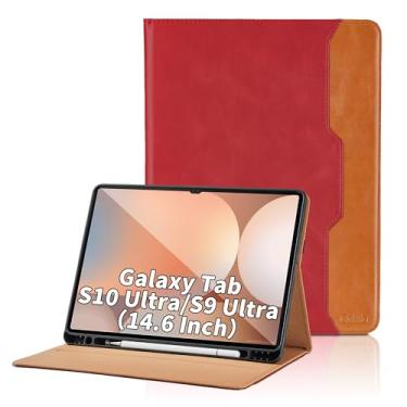 Imagem de Oduio Capa para Samsung Galaxy Tab S10 Ultra 2024/S9 Ultra 2023 14,6 polegadas, modelo SM-X920/X926B/X910/X916B, capa fólio de negócios de couro PU com suporte e bolso S Pen, vermelha