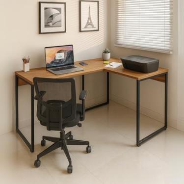 Imagem de Mesa Escritório Escrivaninha Industrial em L de canto 130x100cm 100% MDF Premium Freijó com Base em Aço