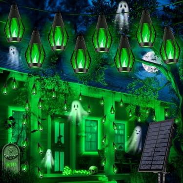 Imagem de iBaycon Luzes solares de Halloween à prova d'água, 10 lâmpadas de LED cintilantes com cordão de luz para jardim, quintal, pátio, decorações de Halloween (verde)