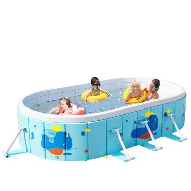 Imagem de Houtclort Piscina Não Inflável, Infantil Portátil Para Crianças E Adultos, Dobrável Com Suporte, Piscinas Dobráveis Áreas Externas, Jardim, Quintal, Animais De Estimação, Cães (Azul Claro, C: 254 Cm