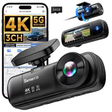 Imagem de Dash Cam SARMERT 3 canais 4K+1080P+1080P com cartão de 64GB