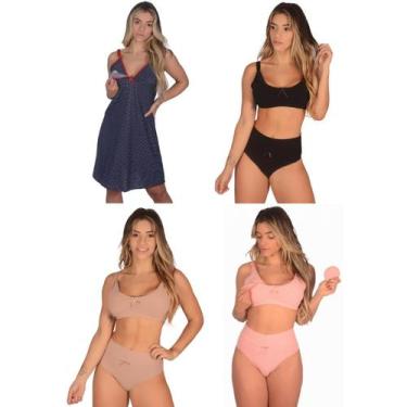 Imagem de Kit 1 Camisola +3 Conjuntos (Sutiã Amamentação + Calcinha Pós Parto) A