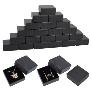 Imagem de OLYCRAFT Pacote com 24 caixas de joias de papelão, 7 x 7 x 3 cm, caixa de armazenamento de joias de papel preto com interior de esponja, caixa quadrada moderna, caixa de presente de papelão para