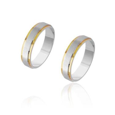Imagem de Par de Alianças de Casamento Afrodite Ouro 18k Aplique Central Ouro 18