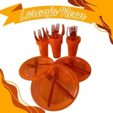 Imagem de Kit 60 Peça Neon Refeiçao Descartavel Brilha Luz Negra Festa - Crgfest