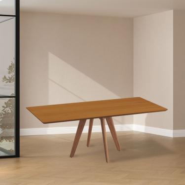 Imagem de Mesa De Jantar Maisa Tampo Laminado Jequitibá E Pés Em Madeira Maciça Natural 1,80m