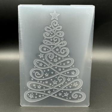 Imagem de Modelo de pasta em relevo de plástico 3D, textura de árvore de Natal, tamanho A6, para fazer cartões, faça você mesmo, scrapbooking, papel, artesanato, artesanato, scrapbook, artes, decoração