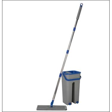 Imagem de Mop Flat com Balde Lava e Seca, 5 Litros, 2 Refis Sortidos, Azul e Cinza