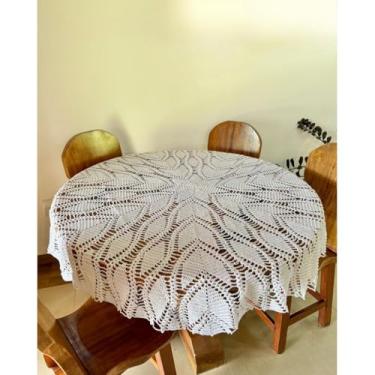 Imagem de Toalha De Mesa Redonda Folha de Café 1,40m Crochê Artesanal (Branco)