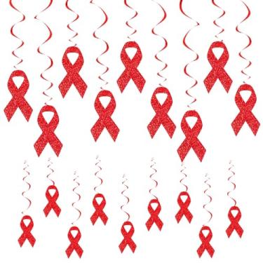 Imagem de Whaline Fita Vermelha Semana Redemoinhos Pendurados Glitter Fita Vermelha Teto Espiral Streamer Diga Não às Drogas Enfeites de Conscientização para Decoração de Parede de Festa em Casa, Suprimentos de