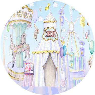 Imagem de Painel de Lona Redondo Circo Aquarela Azul Menino - Fabrika De Festa, 