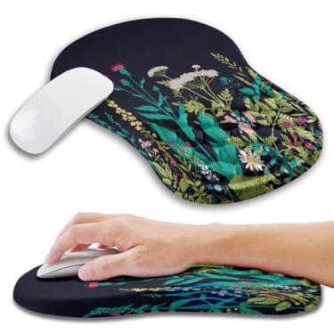 Imagem de KUOSGM Mouse pad ergonômico com suporte de pulso, massagem protuberante, túnel do carpo, alívio da dor, mousepad descanso de pulso para mouse (30 x 20 cm, floral da meia-noite)