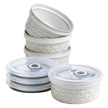 Imagem de MISSYSSIM Ramequins de 350 ml com tampas, seguro para forno, ramequins de cerâmica creme brulee com tampas, conjuntos de ramekin fofos, tigelas pequenas para assar para servir, conjunto de 4