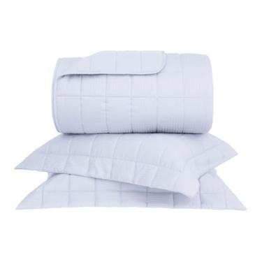 Imagem de Buddemeyer Kit Colcha Queen Cetim 300 Fios Damask Stripes 100% Algodão Penteado Cinza 3 peças