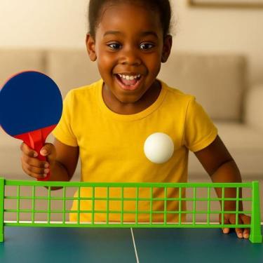 Imagem de Kit Brinquedo Mesa Tênis Infantil Portátil Raquete Ping Pong Rede Boli