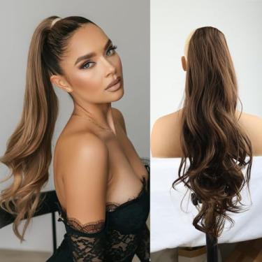 Imagem de KRSI Extensões de cabelo cacheado ondulado rabo de cavalo com clipe em rabo de cavalo para mulheres, extensões de cabelo de rabo de cavalo com cordão longo para mulheres sintético 66 cm em camadas
