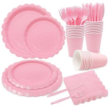 Imagem de Conjunto de utensílios de mesa de festa verde sólido 144 peças (rosa)