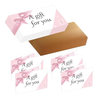 Imagem de Pacote com 50 cartões de presente elegantes com laço rosa para empresas com envelopes correspondentes – Envelopes de vouchers em branco dobrados de 10 x 15 cm, um presente para você para salão de