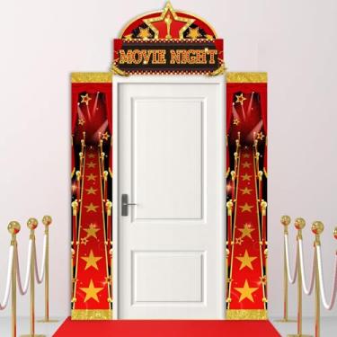 Imagem de Namalu 3 peças de letreiro de varanda de cinema noturno decoração de festa tema cinema decoração de festa Bem-vindo agora mostrando faixa de porta guirlanda sinal de varanda para casa filme foto pano