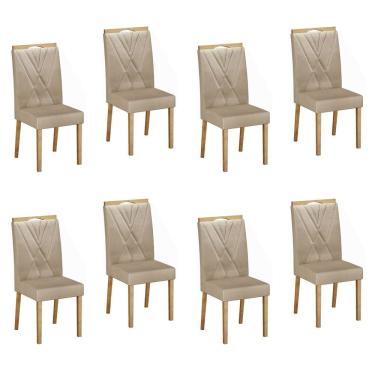 Imagem de Conjunto 8 Cadeiras para Sala de Jantar Pés em Madeira Maciça Lara Bege/Freijó