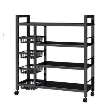 Imagem de Organizador Multiuso Inox Carrinho Suporte Microondas Forno Galao Agua Fruteira Chao 4 Prateleiras