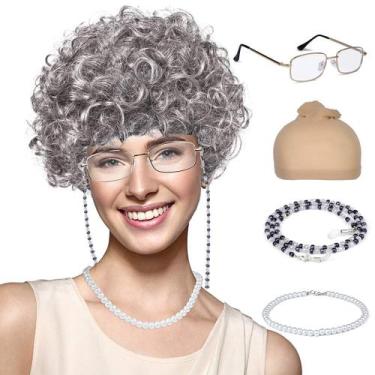Imagem de Peruca FAYBOX Old Lady Costume com rolos de cabelo removíveis