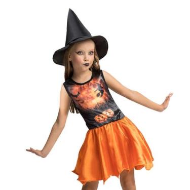 Imagem de Fantasia Bruxinha Halloween Infantil Vestido Bruxa Feminino - Fantasia