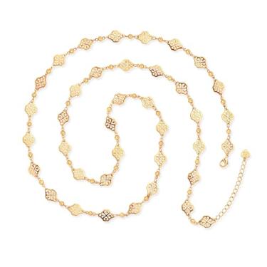 Imagem de Aobei Pearl Colar feminino de corrente longa de ouro 18K ou platina, corrente grossa, corrente aberta, geométrica, ajustável, joia em camadas, Metal, Não aplicável
