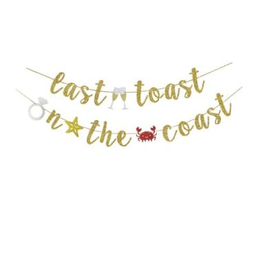 Imagem de SNFHWL Faixa Last Toast On The Coast, placa de festa com tema de praia, dourado com purpurina, praia de Bach Coastal Bachelorette | Artigos de decoração para festa de chá de panela, guirlandas
