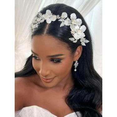Imagem de Bandana de casamento Bridal Hair Vine Catery Flower Bride prateada