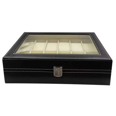 Imagem de Estojo Para 12 Relógios Com Vidro Preto Com Interno Aveludado Gelo Caixa Maleta Porta Relógio